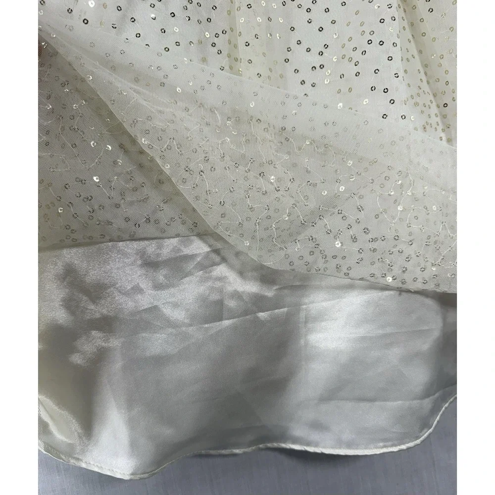 JONA MICHELLE‎ Dress Girls Size 12 Ivory/ White Gold Sequins Bow Holiday EUC